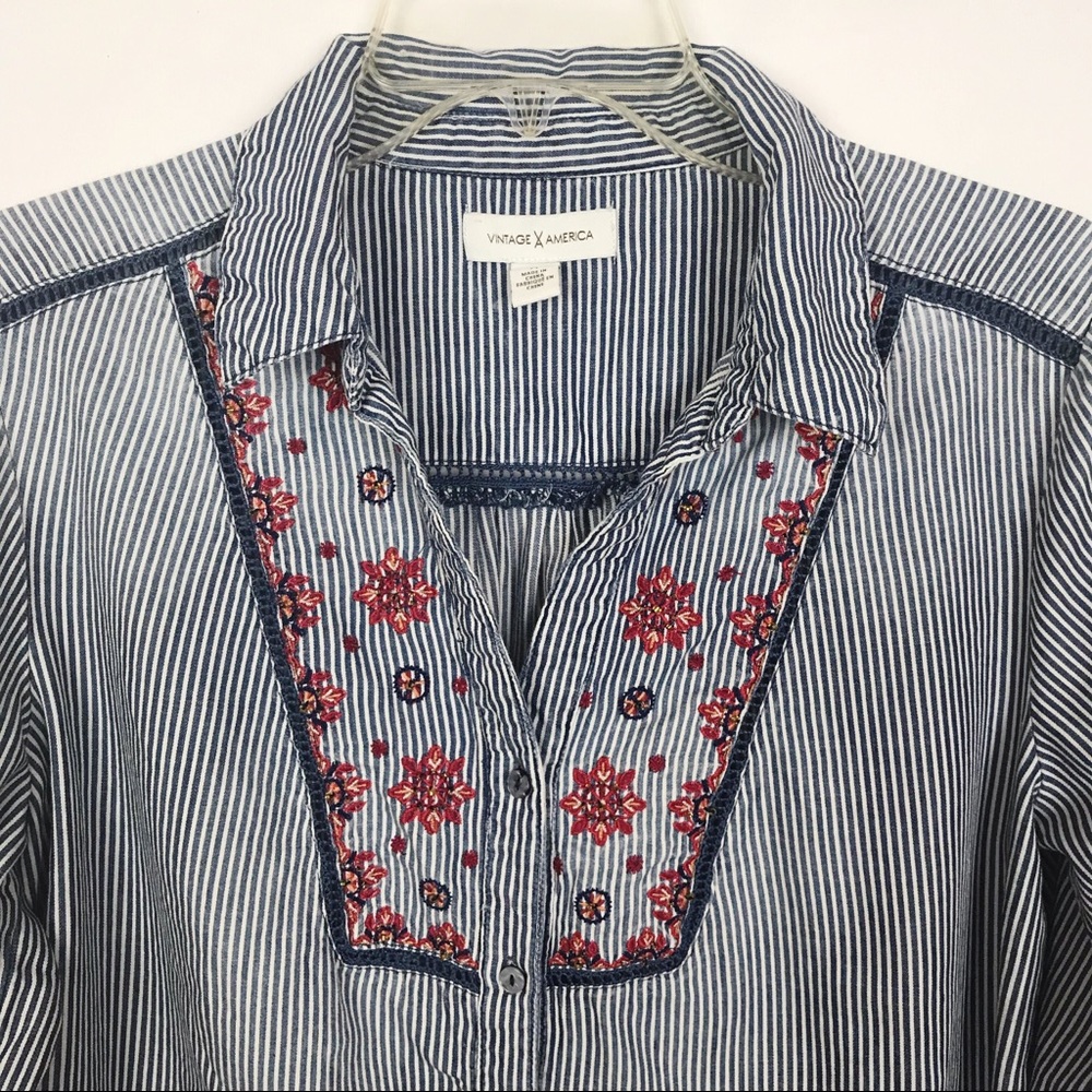 Vintage America Julip Striped Top w/Embroidery-Med - Picture 4 of 7